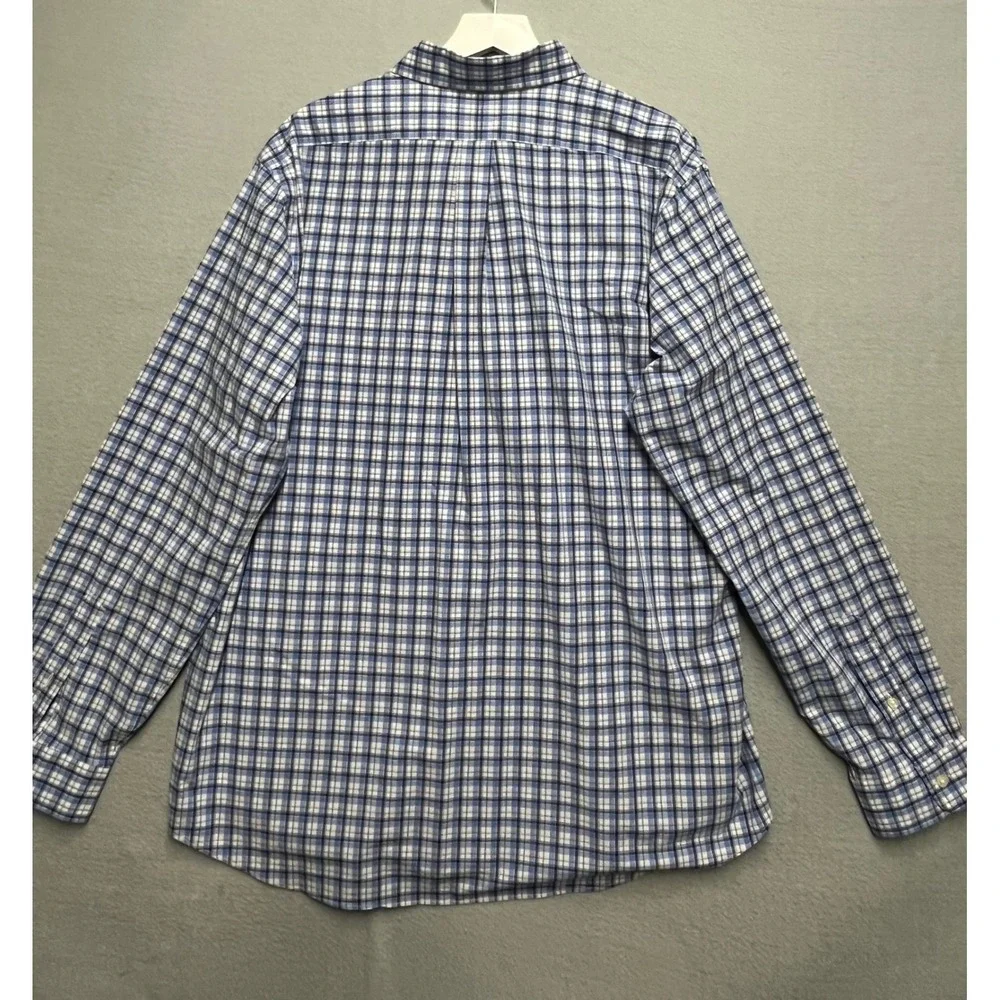 Polo Ralph Lauren Mens XXL Blue White Plaid Classic Fit Stretch Shirt 18.5 Neck